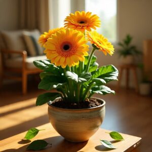 Yellow Gerbera Plant – Gerbera jamesonii ‘California Yellow’ Live Flowering Plant with Pot