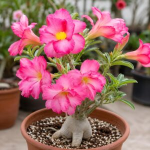 Adenium Pink Flower Plant with Pot | Adenium obesum Desert Rose Live Flowering Succulent